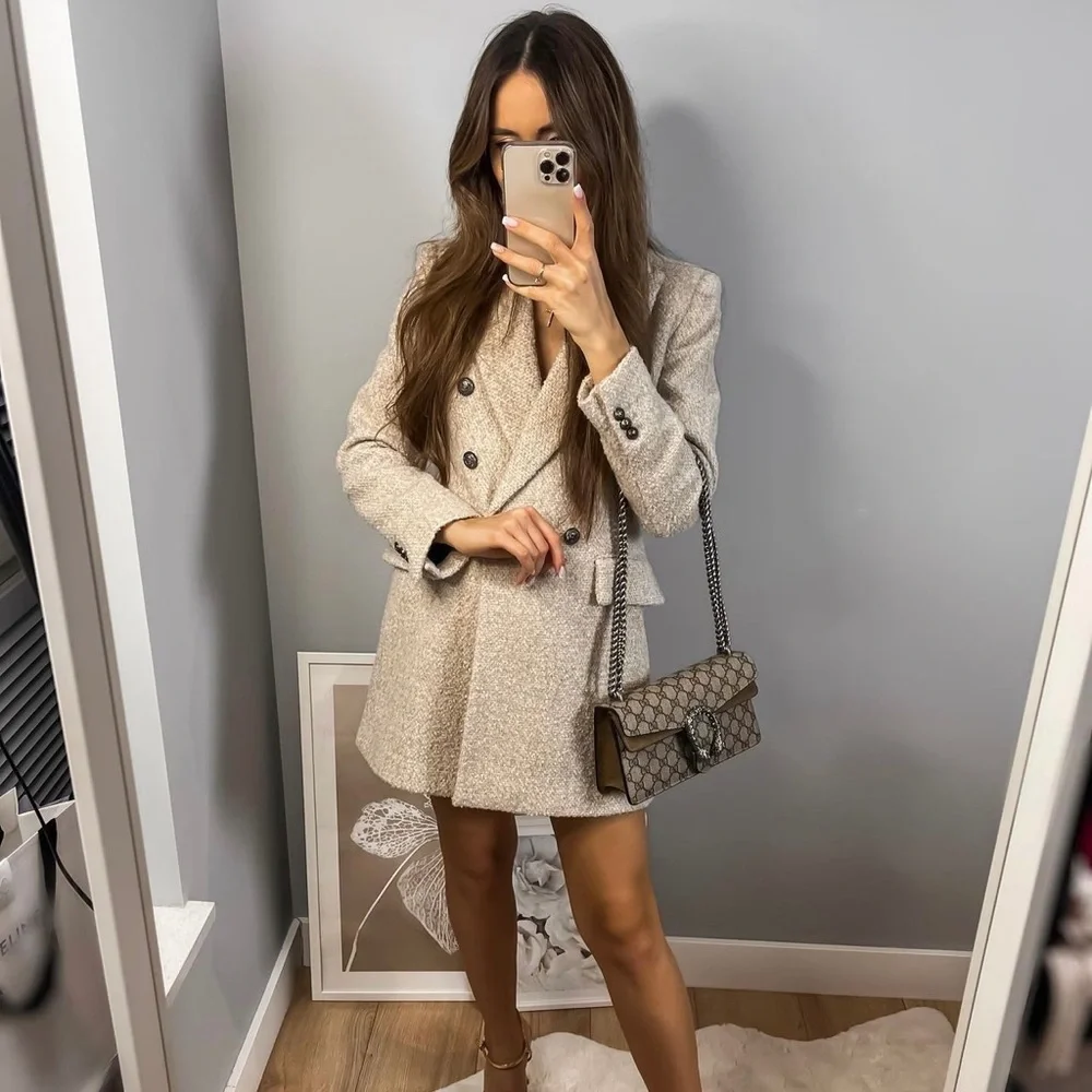 Zara Longline Wool Blend Bouclé Blazer - Picture 6 of 17